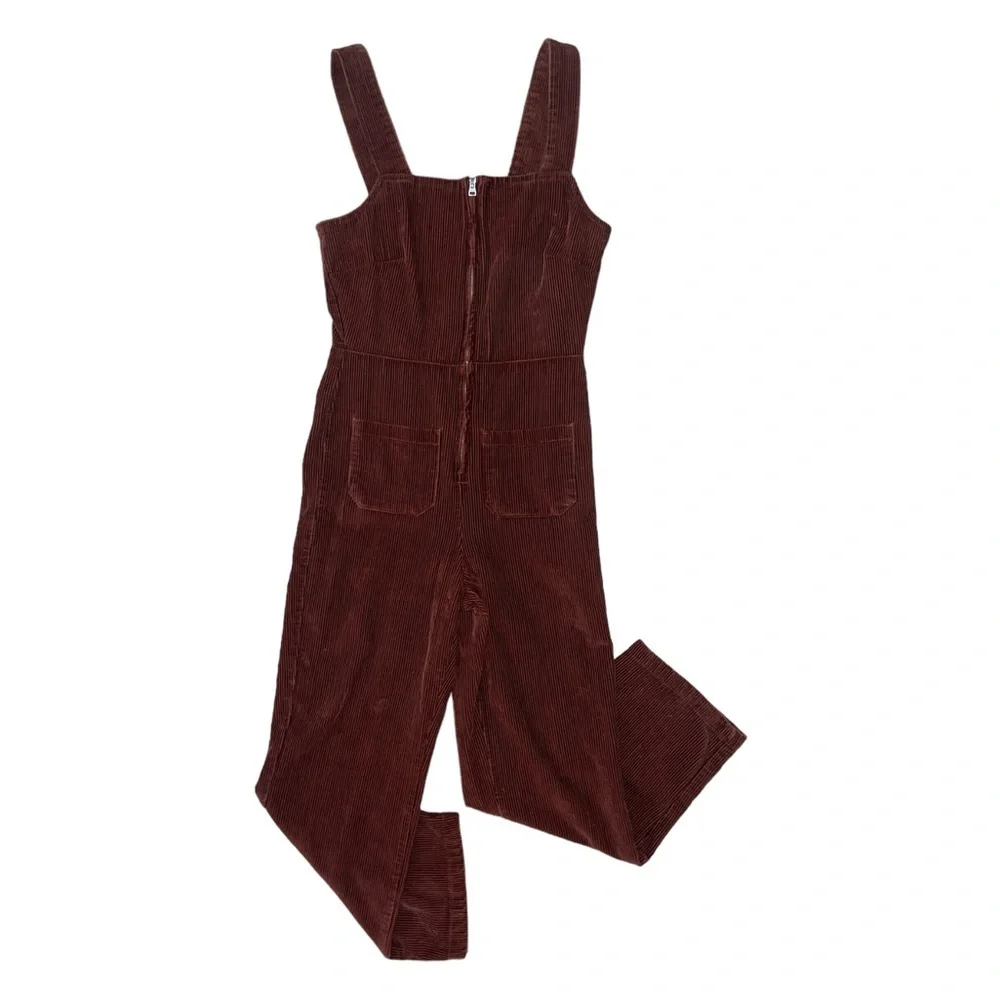 Free People ribbed chocolate brown overall jumpsuit women’s size 6 SOLD - Picture 1 of 10